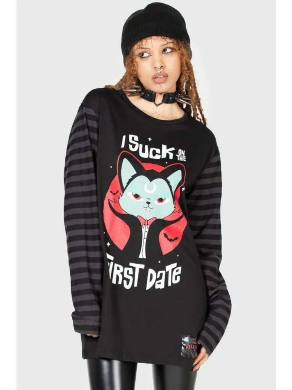 Killstar Vlad Vampurr Purrrfect Pairing First Date Striped Long Sleeve Top Tee M